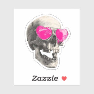 💗 Love Skull – Pink Heart Sunglasses Sticker