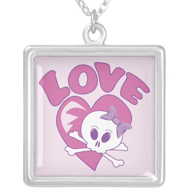 Love Skull Silver Plated Necklace (Front)