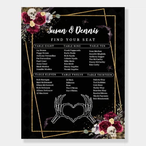 Love Skull Six Table Gothic Wedding Seating Chart Foam Board
