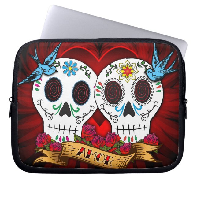 Love Skulls and Bluebirds Laptop Sleeve (Front)