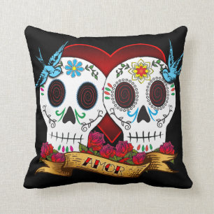 Love Skulls and Bluebirds Pillow