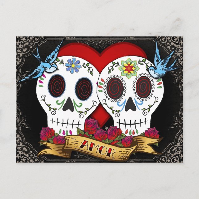 Love Skulls Day of the Dead Postcard (Front)
