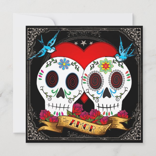 Love Skulls Square Invitation (Front)