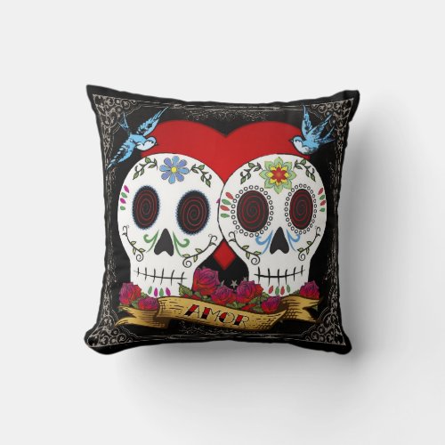 Love Skulls Throw Pillow