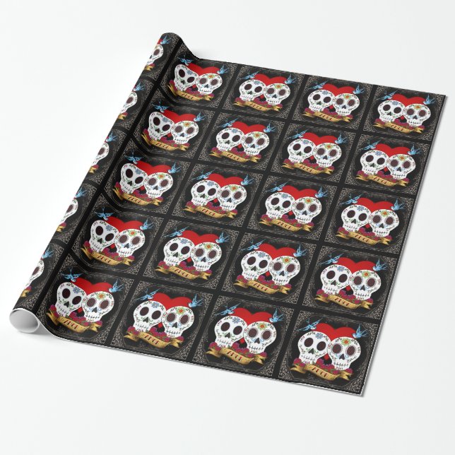 Love Skulls Wrapping Paper (Unrolled)