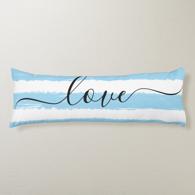 Love Sleep Blue White Striped Watercolor  Body Pillow (Front)