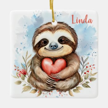 Love Sloth  Ceramic Ornament by RenderlyYours at Zazzle