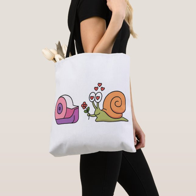Love Snail & Tape – Cute Funny Sticker Tote Bag (Close Up)
