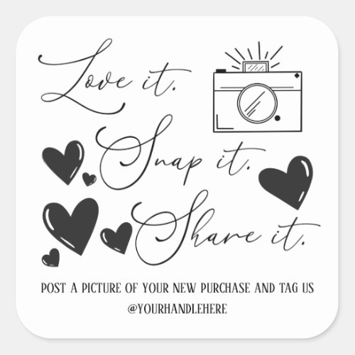 Love Snap Share Camera Hearts Script Etsy Business Square Sticker