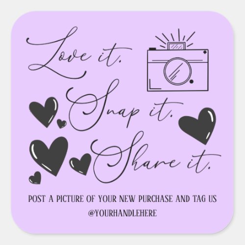 Love Snap Share Camera Hearts Script Etsy Business Square Sticker