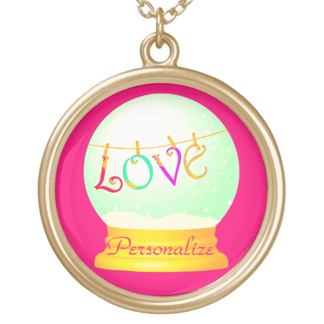 Love snow globe boho cute colorful  gold plated necklace (Front)