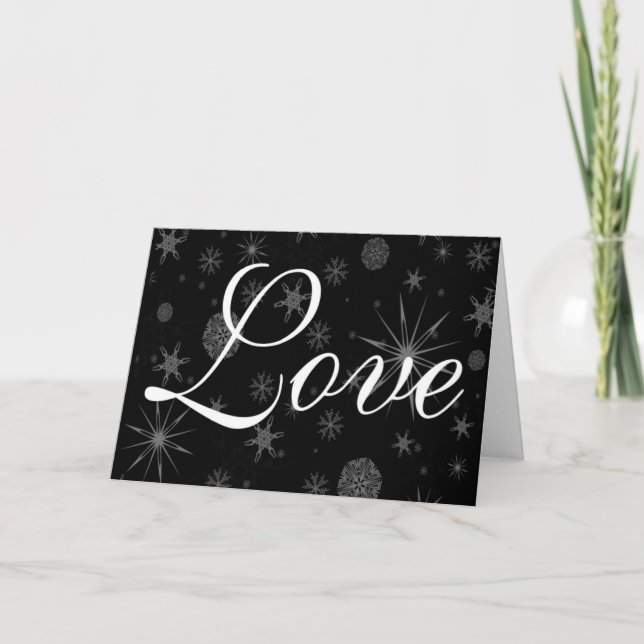 Love Snowflakes Stars Dark Sky Holidays Christmas Holiday Card (Front)
