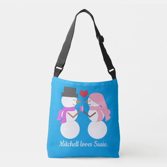 Love & Snowpeople - Blue-green: Christmas Crossbody Bag (Front)