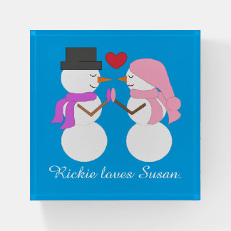 Love & Snowpeople:  Blue-green Paperweight