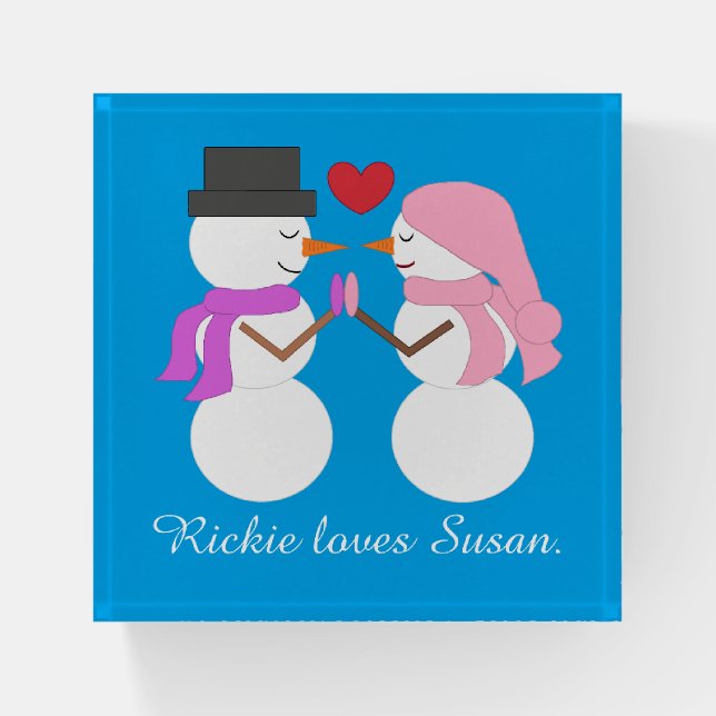 Love & Snowpeople:  Blue-green Paperweight (Front)