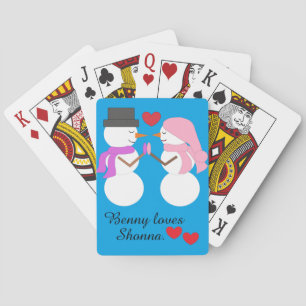 Love & Snowpeople: Blue-green Poker Cards