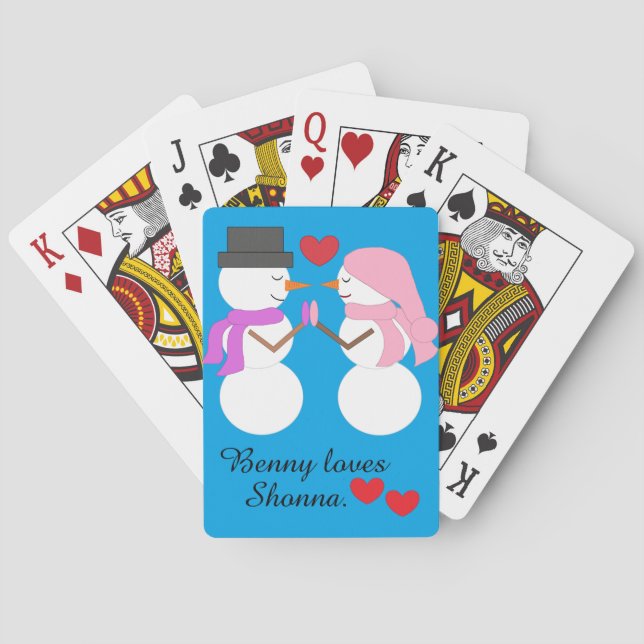 Love & Snowpeople:  Blue-green Poker Cards (Back)