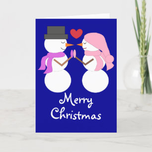Love & Snowpeople: Dark Blue Blank Holiday Card