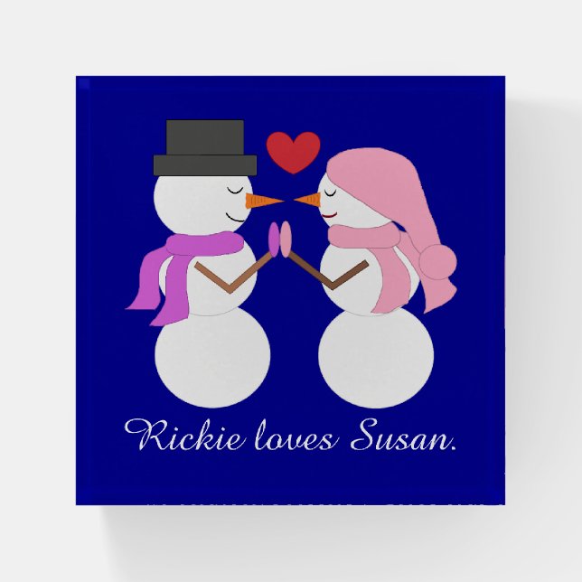 Love & Snowpeople: Dark Blue Paperweight (Front)