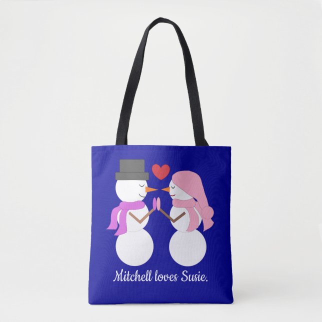 Love & Snowpeople: Dark Blue Tote Bag (Front)