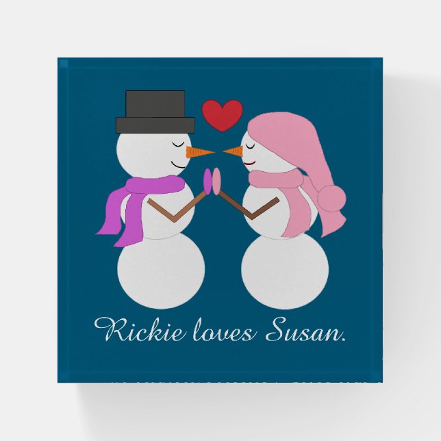 Love & Snowpeople:  Deep Sea Blue Paperweight (Front)