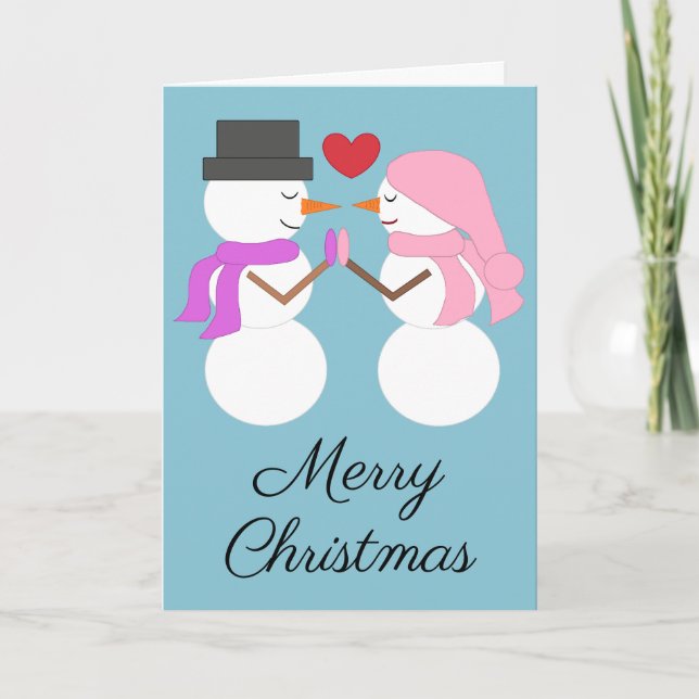 Love & Snowpeople: Light Blue Blank Holiday Card (Front)