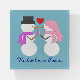 Love & Snowpeople:  Light Blue Paperweight