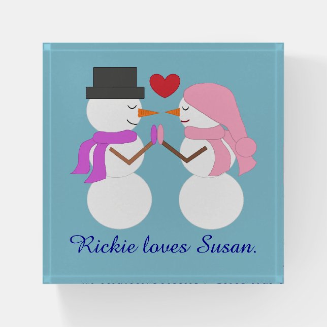 Love & Snowpeople:  Light Blue Paperweight (Front)