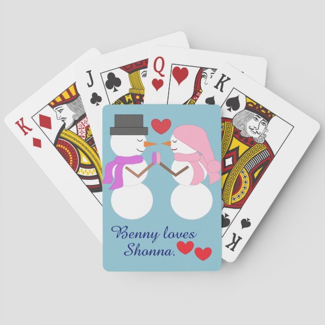 Love & Snowpeople:  Ligth Blue Poker Cards (Back)