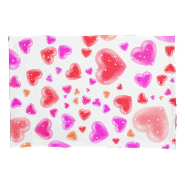 Love, so many hearts, White Pillow Case (Front)