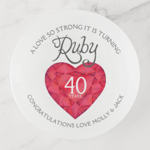 Love so strong 40th ruby anniversary watercolor trinket tray