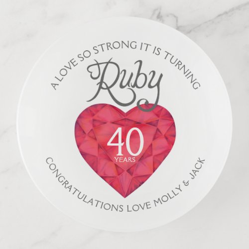 Love so strong 40th ruby anniversary watercolor trinket tray