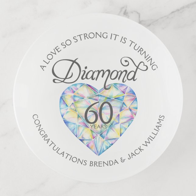 Love so strong 60th diamond anniversary watercolor trinket tray (Front)