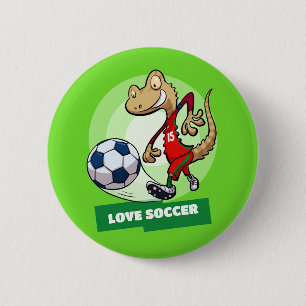 Love Soccer Cute Gecko Funny Soccer Player Cartoon Button
