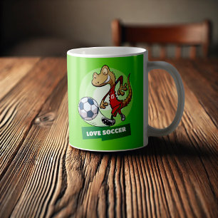 Love Soccer Cute Gecko Funny Soccer Player Cartoon Coffee Mug