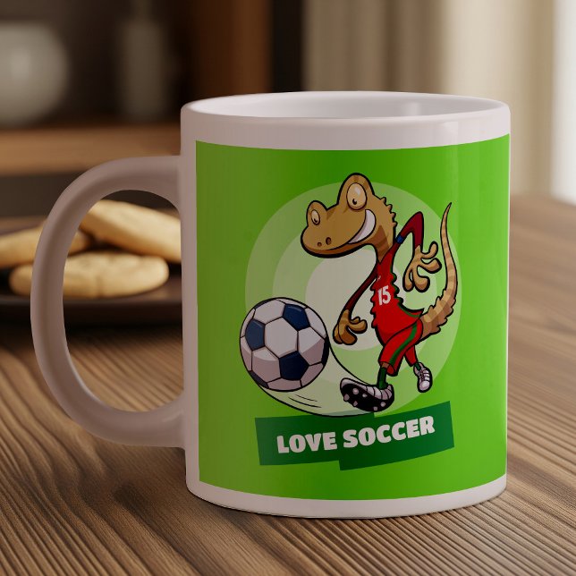 Love Soccer Cute Gecko Funny Soccer Player Cartoon Giant Coffee Mug (Creator Uploaded)