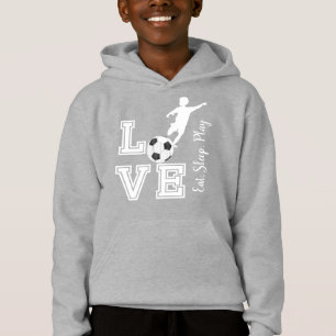 Love Soccer - Eat, Sleep, Play - Black & White Hoodie