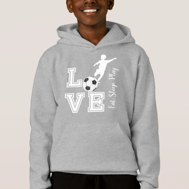 Love Soccer - Eat, Sleep, Play - Black & White Hoodie (Front)