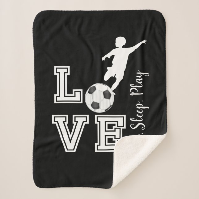Love Soccer - Eat, Sleep, Play - Boy Sherpa Blanket (Front)