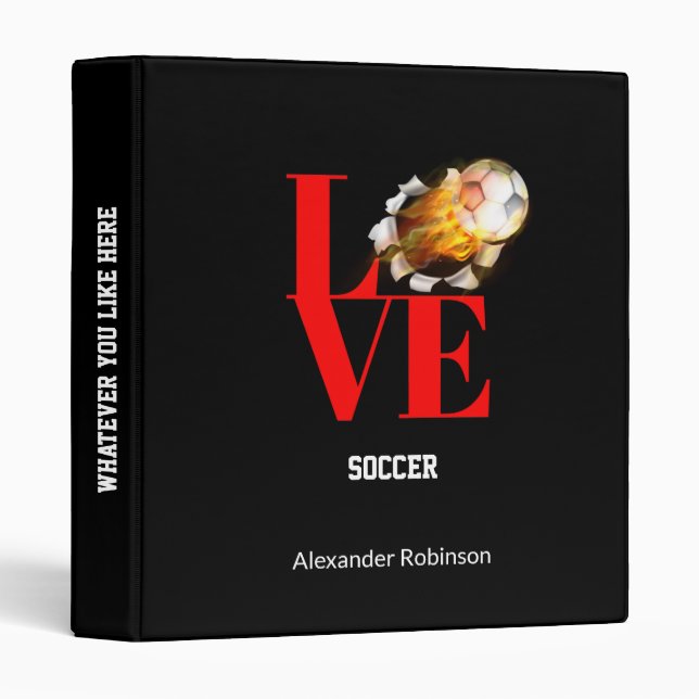 Love Soccer Personalized Sports Office School 3 Ring Binder (Front/Spine)