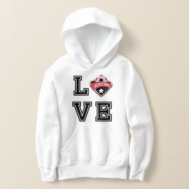 Love Soccer - Red - Black Letters Hoodie (Laydown)