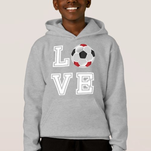 Love Soccer _ Red _ White Letters Hoodie