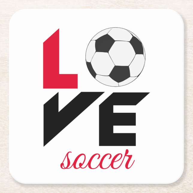 Love soccer square paper coaster (Front)