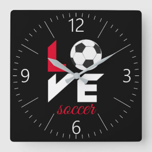 Love soccer square wall clock