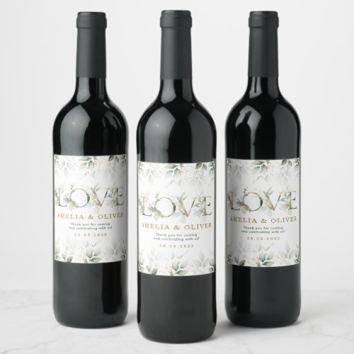 LOVE  Soft Greenery Eucalyptus Wedding Favors Wine Label