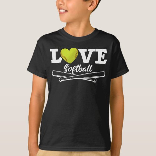 Love Softball Girls Sport Kids T_Shirt