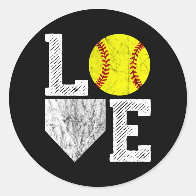 Love Softball Mom Dad Classic Round Sticker (Front)
