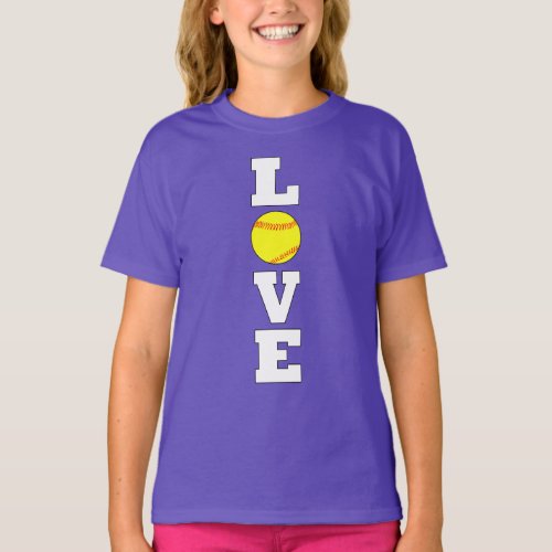 LOVE Softball Player Custom Jersey Number Team T_Shirt