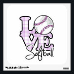 Love Softball Wall Sticker<br><div class="desc">You will love this cute, purple design. Great gift for a girly girl that loves softball or baseball ! Available on a variety of cool & funny products that are perfect for gifts!</div>