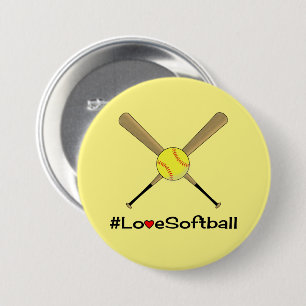 Love softball yellow hashtag sports button